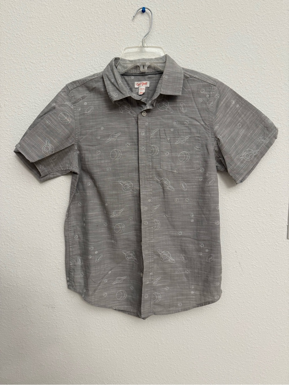 Cat & Jack Gray Short-Sleeve Button-Up Shirt with Subtle Space Print